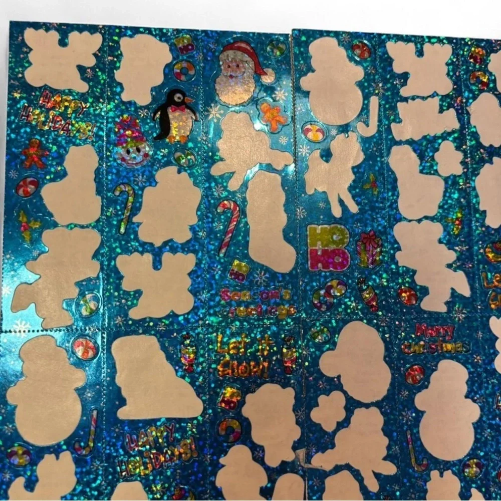 Vintage RARE Lisa Frank Halloween & Winter Holiday Sparkle Sticker Strip Lot